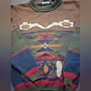 Salty Dog Gant Sweater Hand Intarsia Mens Large Made In Hong Kong Southwest Azte